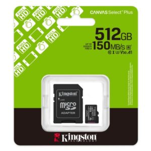 MEMORIA MICRO SD 512GB KINGSTON CLASE 10 UHS-I U3 150 MB/S PARA DISPOSITIVOS Y CAMARAS ANDROID SDCS3/512GB NEGRO