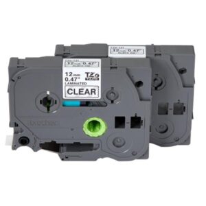 CINTAS DE ETIQUETADO (PACK X2) BROTHER TZE1312PK 12MM X 8M COMPATIBLE CON P-TOUCH NEGRO SOBRE FONDO TRANSPARENTE