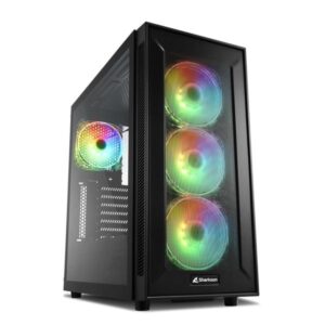 CASE GAMING RGB SHARKOON TG6M MID TOWER VENTILADORES 4 DE 120MM CON VIDRIO LATERAL Y MALLA FRONTAL 4044951032136 NEGRO