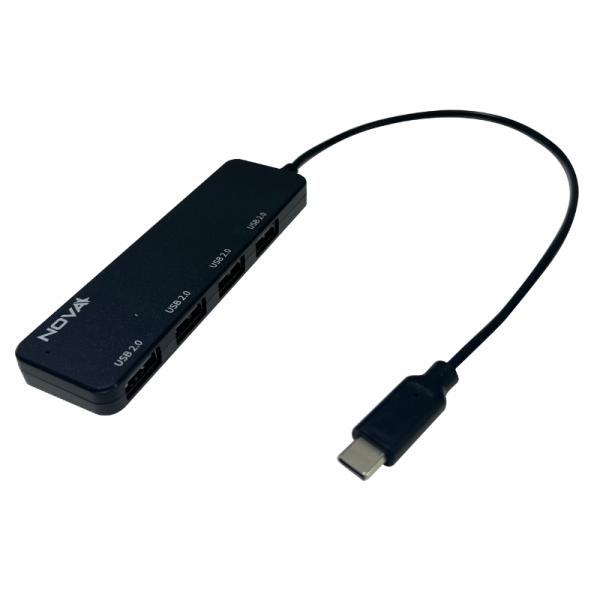HUB NOVA AHB1S240002C 4 EN 1 USB-C 4 PUERTOS UBS-A 2.0 480MBPS NEGRO