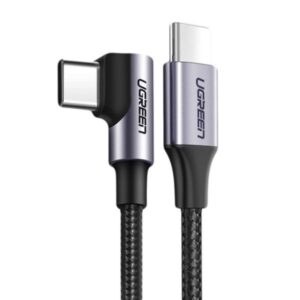 CABLE USB-C A USB-C ANGULO RECTO UGREEN US255 60W 1M CARGA RAPIDA 50123 NEGRO