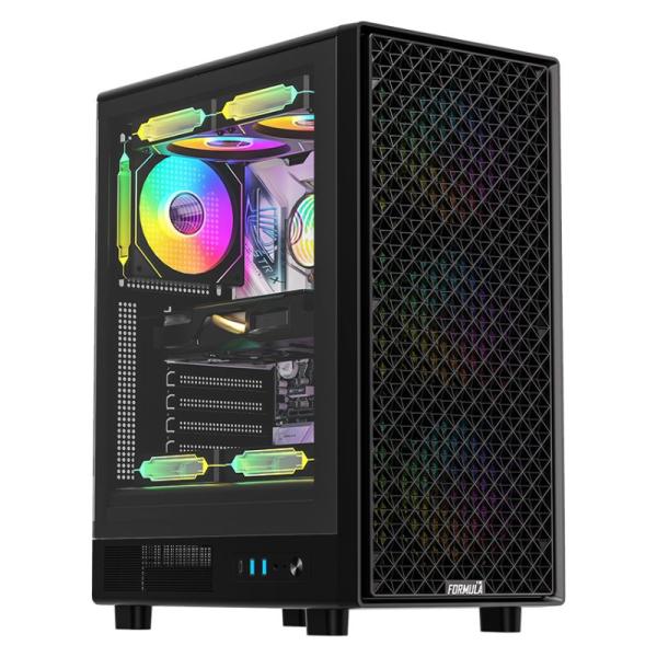 CASE RGB FORMULA V LINE MANA DYNAMIC BLACK AR MID TOWER VENTILADORES 4 DE 120MM CON MALLA FRONTAL Y VIDRIO LATERAL 4711401662839 NEGRO