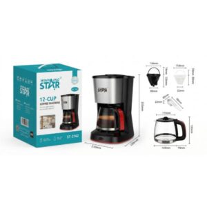 CAFETERA ELÉCTRICA WINNING STAR ST-2162 1.25L 12 TZ KFJ-1038-WST-110V-14140 NEGRO