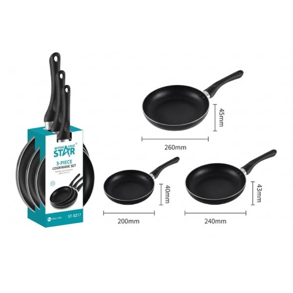 SET DE SARTENES WINNING STAR ST-5217 ALUMINIO 3 PIEZAS GUO-1762-WST-18642 NEGRO