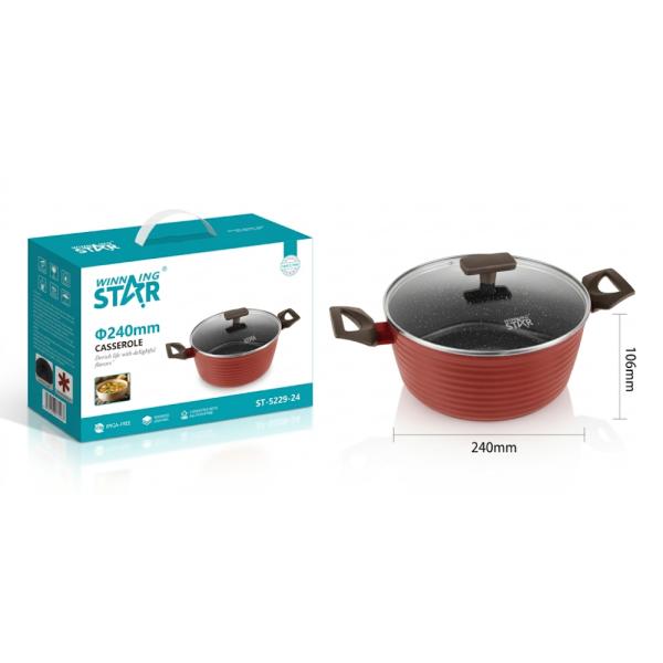 CACEROLA ANTIADHERENTE WINNING STAR ST-5229-24 ALUMINIO 24CM X 10.6CM GUO-1775-WST-18642 ROJO