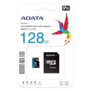 MEMORIA MICRO SDXC 128GB ADATA AUSDX128GUI3V30SA2-R 100MB/S LECTURA 85MB/S ESCRITURA PARA CAMARAS DASH CAMS SMARTPHONES TABLETS RESISTENTE ADAPTADOR SD